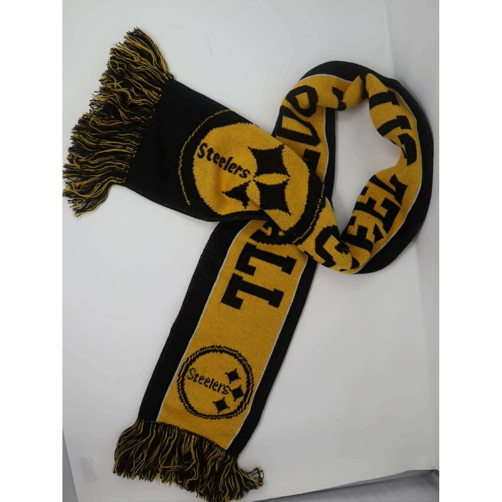 STEELERS Black Yellow Knit Scarf FOCO OS Pgh Pittsburgh NFL Fringed Logo Winter